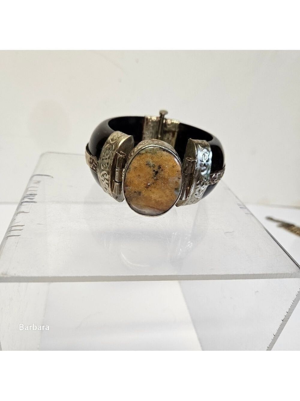 Vintage 70s Horn and Jasper Center Statement Cuff Bracelet